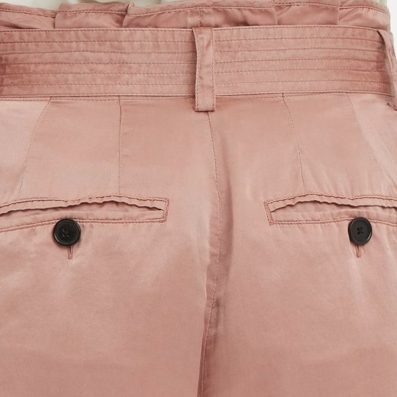 NEW A.L.C Women Merrick Rose Silk Blend Tie Bow Fold Over Cuffed Paper Bag Short - Picture 7 of 7